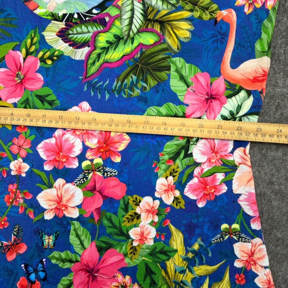Johnny Was Tropical Flamingo Floral Pajama Set Blue Sleeveless Top Wide Leg Pant